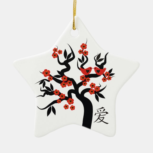 Sakura Tree Chinese Love Symbol custom ornament (Front)