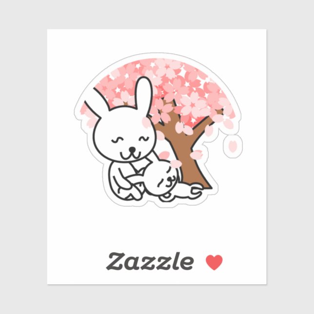 Sakura Tree Cute Kawaii bunny Couple  Sticker (Sheet)