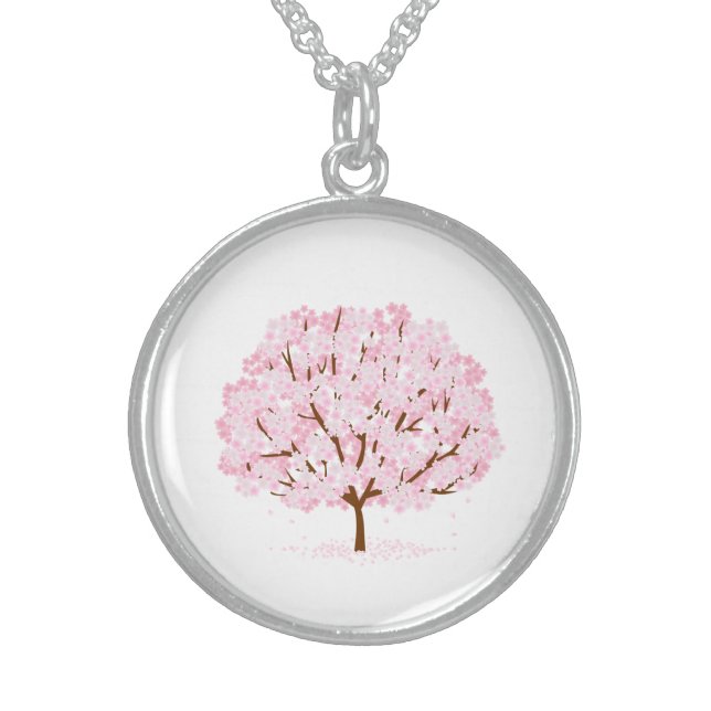Sakura Tree in Full Bloom – Elegant Spring Design" Sterling Silver Necklace (Front)