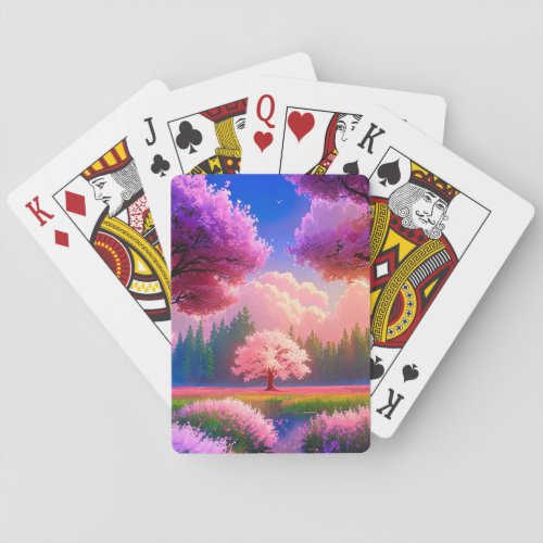 Sakura Tree in the Colorful Meadow Poker Cards