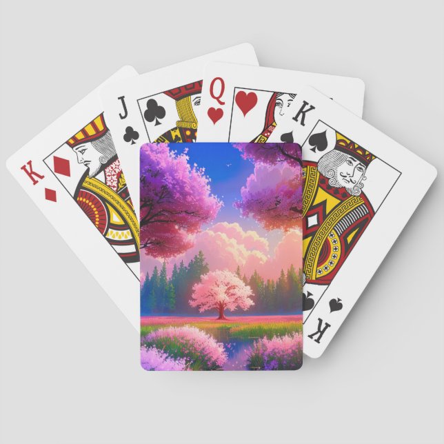 Sakura Tree in the Colorful Meadow Poker Cards (Back)