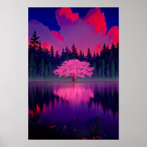 Sakura Tree in the Pink Sunset Glow Poster