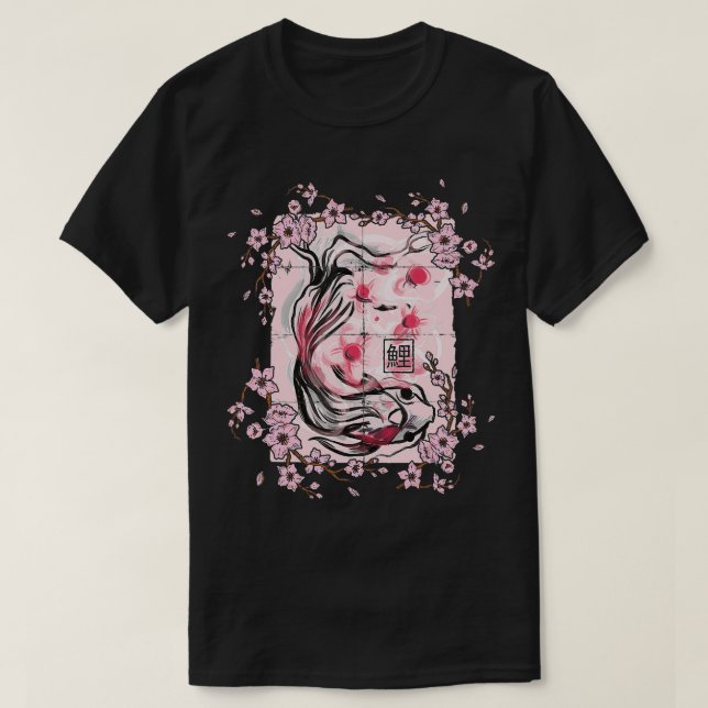 Sakura Tree Koi p Pink Cherry Blossom Flower Tree  T-Shirt (Design Front)