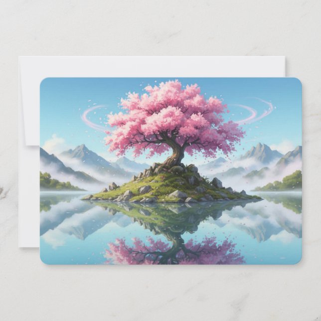 Sakura Tree Lake Landscape Postcard - Artistic Asi (Front)