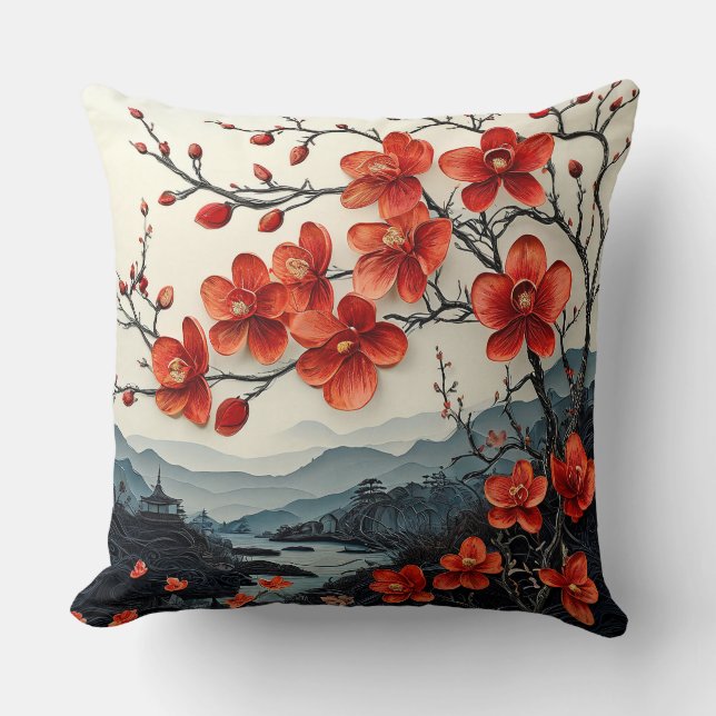 Sakura tree paper art throw pillow (Front)