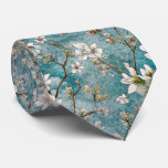 Sakura trees blue plants pattern neck tie