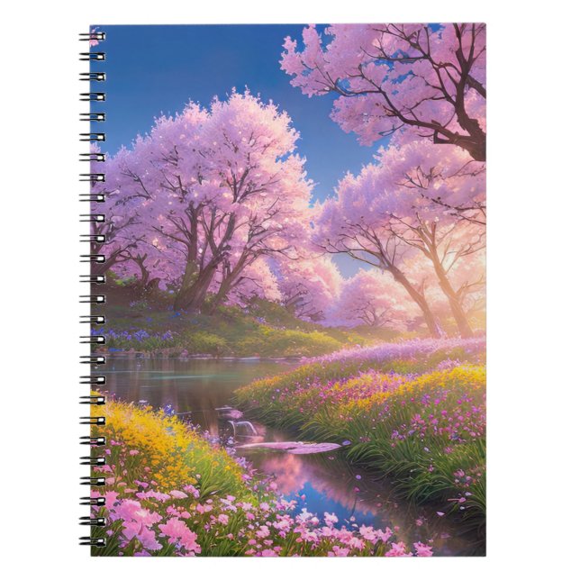 Sakura Trees on the Charming Riverbank Notebook (Front)