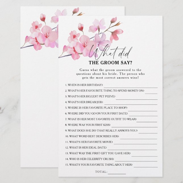 Sakura - What did the groom say bridal game (Front/Back)