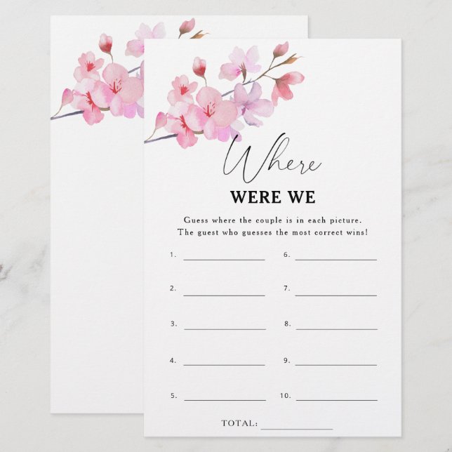 Sakura - Where were we bridal shower game (Front/Back)