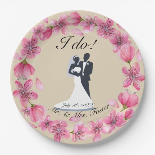 Sakura Wreath Wedding Couple Paper Plates