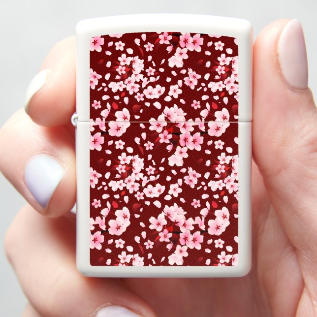 Sakurafubuki Sakura Petals Pattern Zippo Lighter (In Hand)