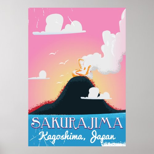 Sakurajima Volcano Japan vintage travel poster