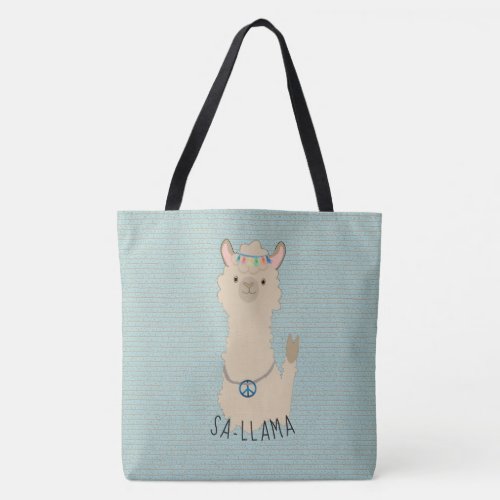 Salaam a Llama Peace Sign on Pattern ID576 Tote Bag