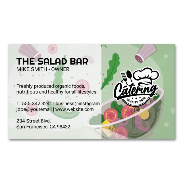 Salad Being Tossed and Seasoned | Catering Business Card Magnet (Front)