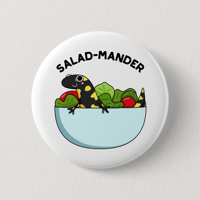 Salad-mander Funny Salamander Animal Pun  Button (Front)