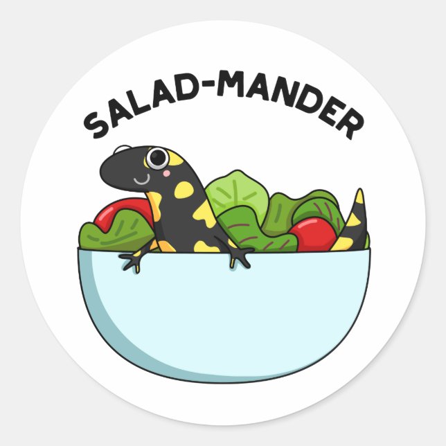 Salad-mander Funny Salamander Animal Pun  Classic Round Sticker (Front)