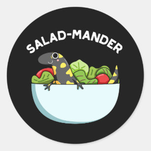 Salad-mander Funny Salamander Animal Pun Dark BG Classic Round Sticker