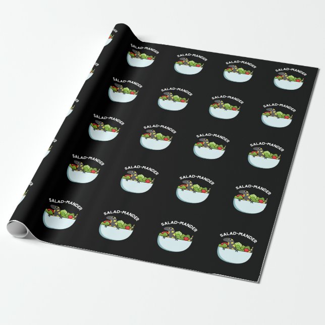 Salad-mander Funny Salamander Animal Pun Dark BG Wrapping Paper (Unrolled)