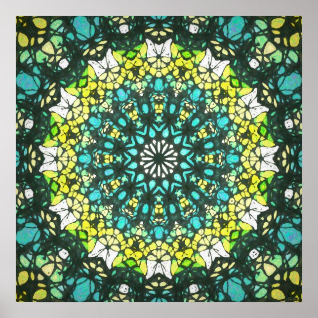 Salad Spinner – Green Yellow Mandala Pattern Poster (Front)