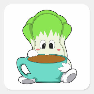 Salad with Cup of Coffee Square Sticker