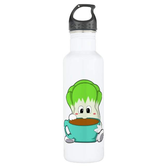 Salad with Cup of Coffee Stainless Steel Water Bottle (Front)
