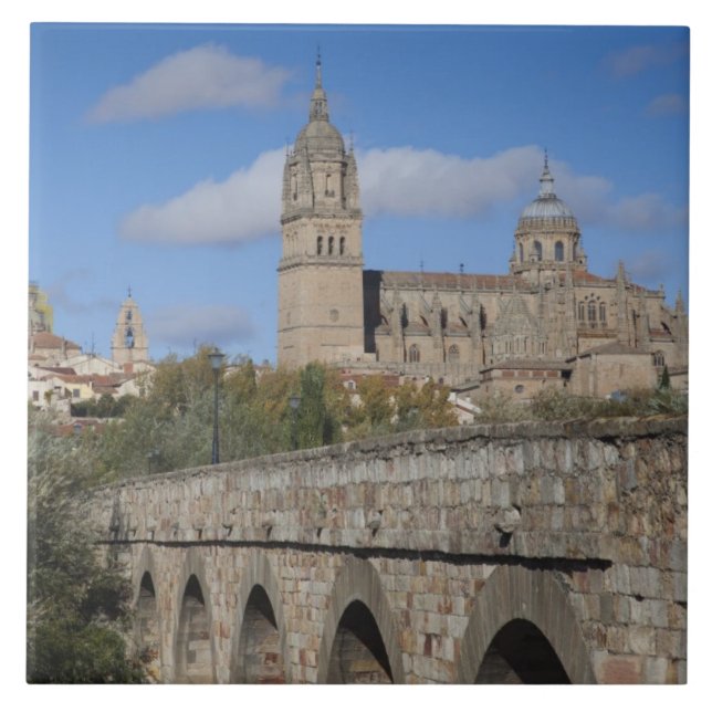 Salamanca Cathedrals, viewed from Puente Romano Ceramic Tile (Front)