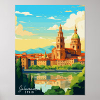 Salamanca Spain vintage travel illustration