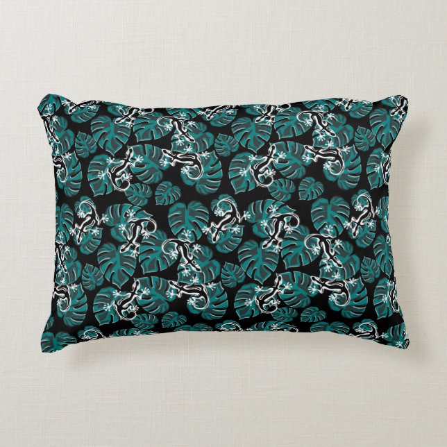 Salamander and Green Leaf Pattern Accent Pillow (Front)