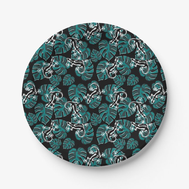 Salamander and Green Leaf Pattern Paper Plates (Front)