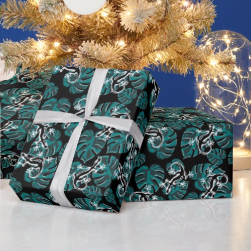 Salamander and Green Leaf Pattern Wrapping Paper