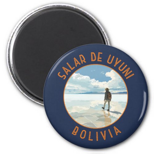 Salar de Uyuni Bolivia Retro Distressed Circle Magnet