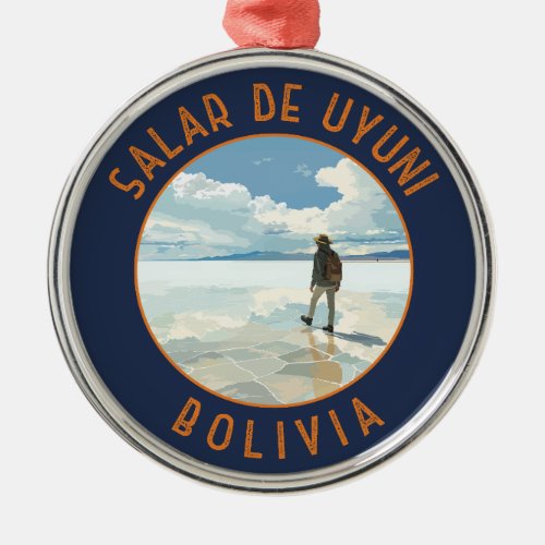 Salar de Uyuni Bolivia Retro Distressed Circle Metal Ornament