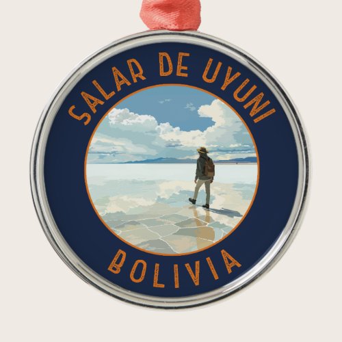 Salar de Uyuni Bolivia Retro Distressed Circle Metal Ornament