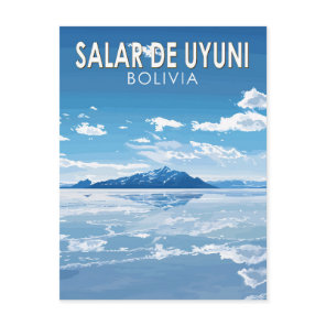 Salar de Uyuni Bolivia Travel Art Vintage Postcard