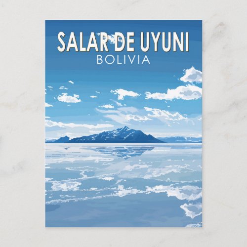 Salar de Uyuni Bolivia Travel Art Vintage Postcard