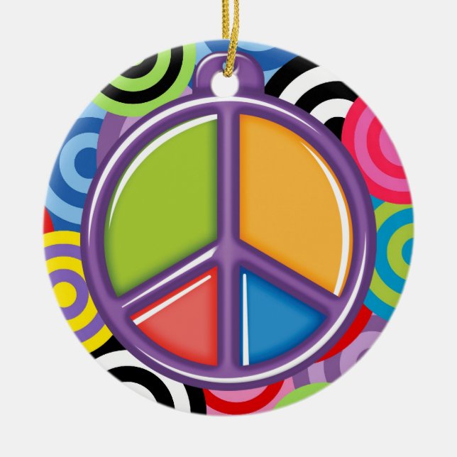 SALE! - A Peaceful Theme - Peace Sign Ceramic Ornament (Front)