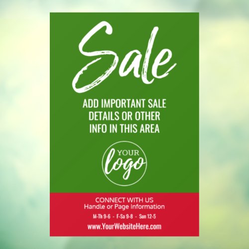 Sale Advertisement with Logo and Store Details Window Cling