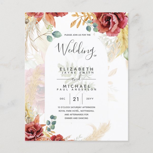 SALE! Boho Burgundy Gold Floral Country Barn Farm Flyer (Front)