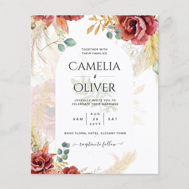 SALE! Boho Burgundy Gold Floral Country Barn Farm Flyer (Front)
