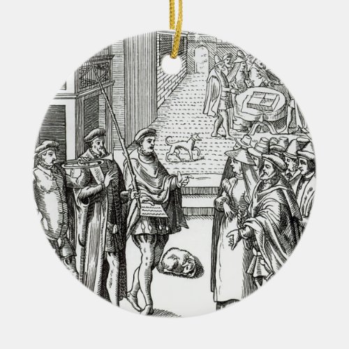 Sale by Town Crier after a woodcut in Praxis Rer Ceramic Ornament