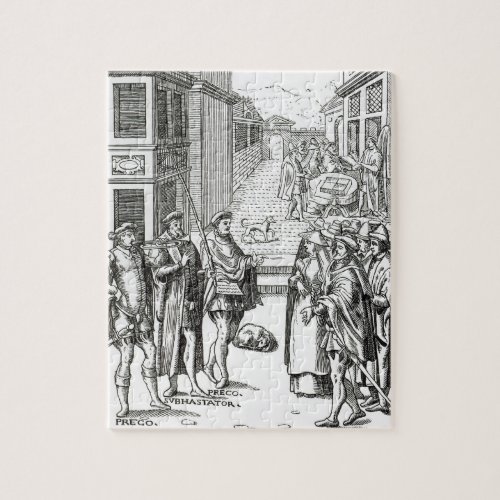 Sale by Town Crier after a woodcut in Praxis Rer Jigsaw Puzzle