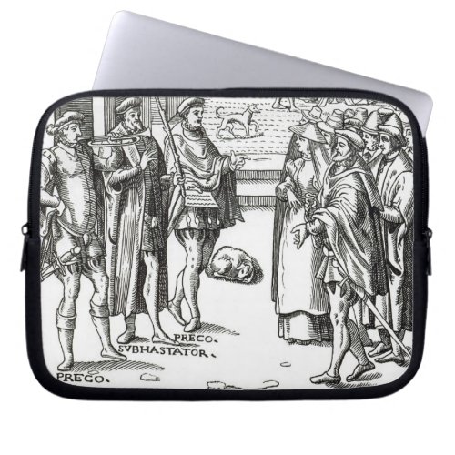 Sale by Town Crier after a woodcut in Praxis Rer Laptop Sleeve