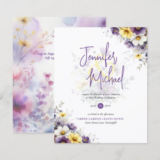 SALE! Purple Yellow Floral Wedding (Front/Back)