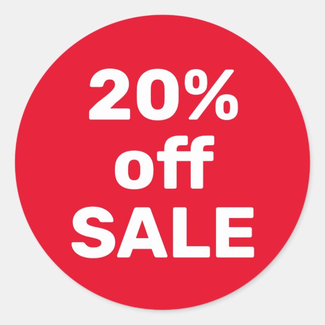 Sale Sticker 20% OFF – Modern Red & White Simple  (Front)