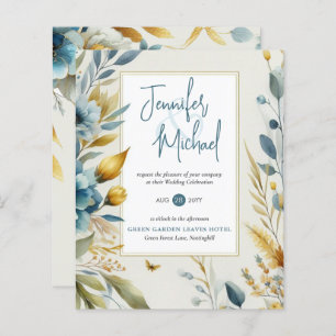 SALE! Teal Yellow Floral Wedding Invitations