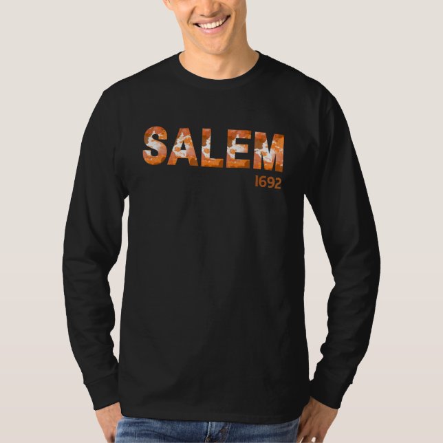 Salem 1692 Orange Halloween Camo Massachusetts Mas T-Shirt (Front)