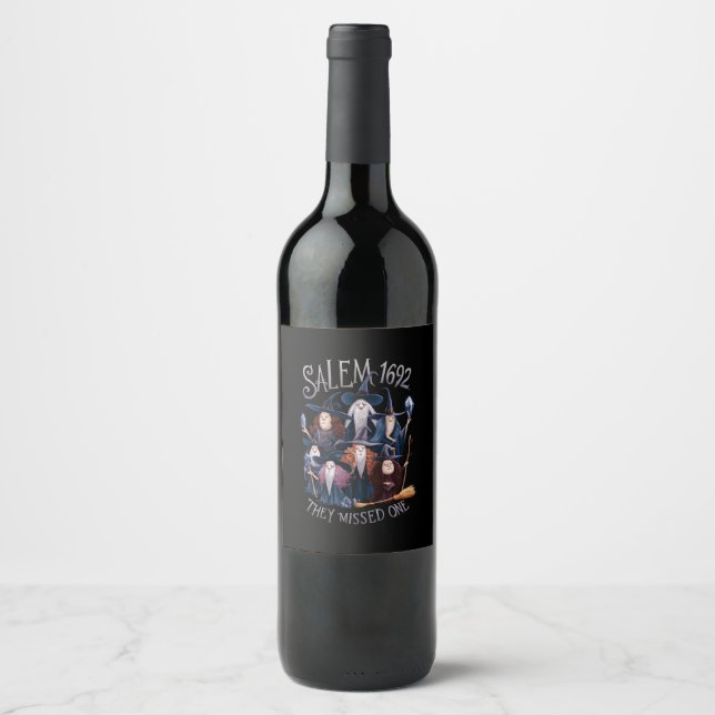 Salem 1692 They Missed One Halloween Witch Wine Label (Front)