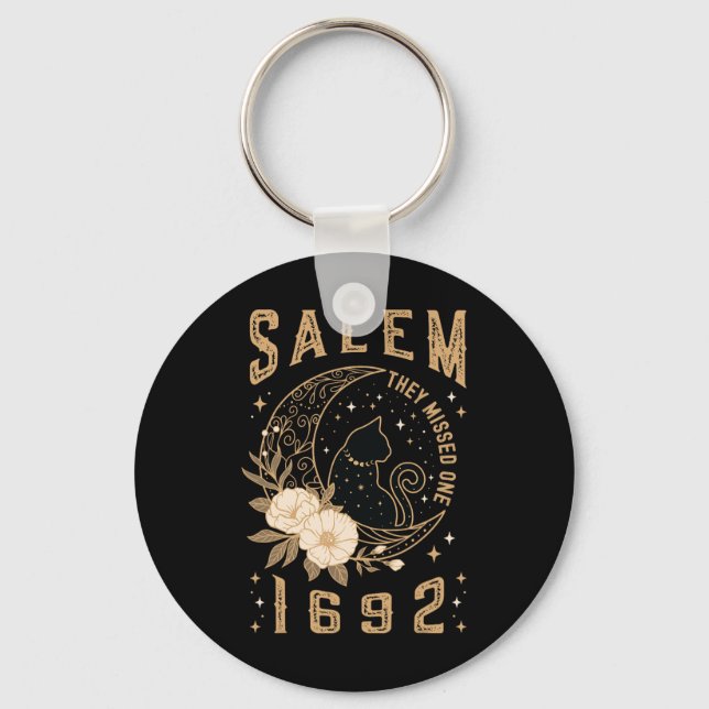 Salem 1692 They Missed One Witch Trial Black Cat M Keychain (Front)