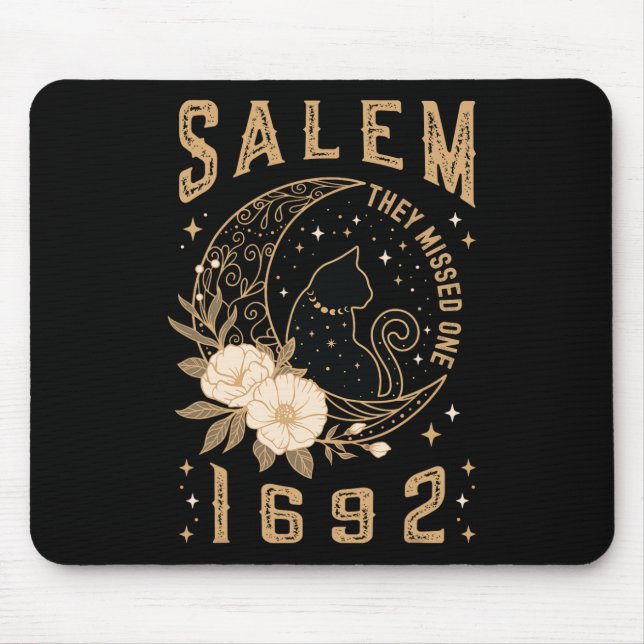 Salem 1692 They Missed One Witch Trial Black Cat M Mouse Pad (Front)