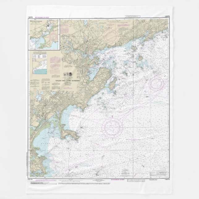Salem and Lynn Harbors Nautical Chart 13275 Fleece Blanket (Front)